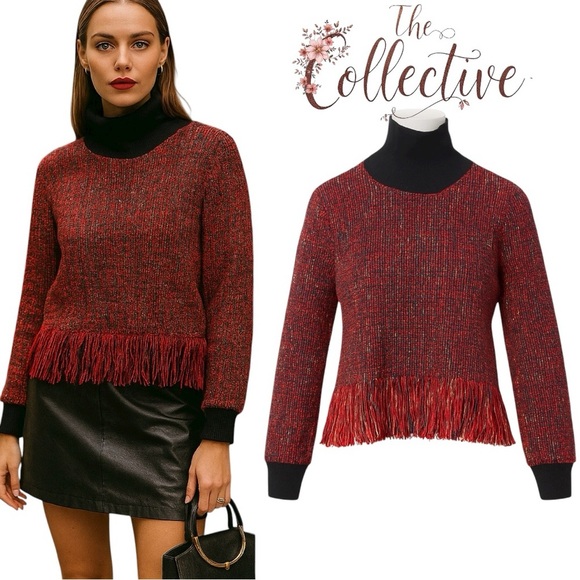 368 The Collective | NWOT Vintage Women’s Red Fringe Hem Sweater (Size M) - Picture 1 of 14
